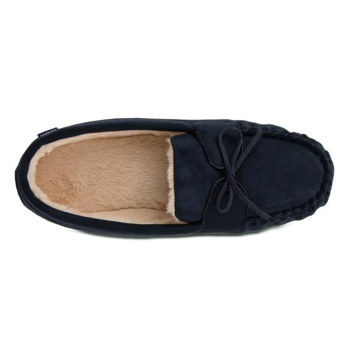 totes Mens Suedette Moccasin Slippers With Faux Fur Lining Navy Extra Image 5